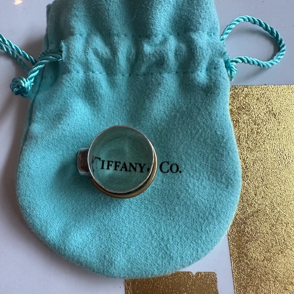 Topaz gem stone aquamarine hammered silver and brass ring - Picture 12 of 15